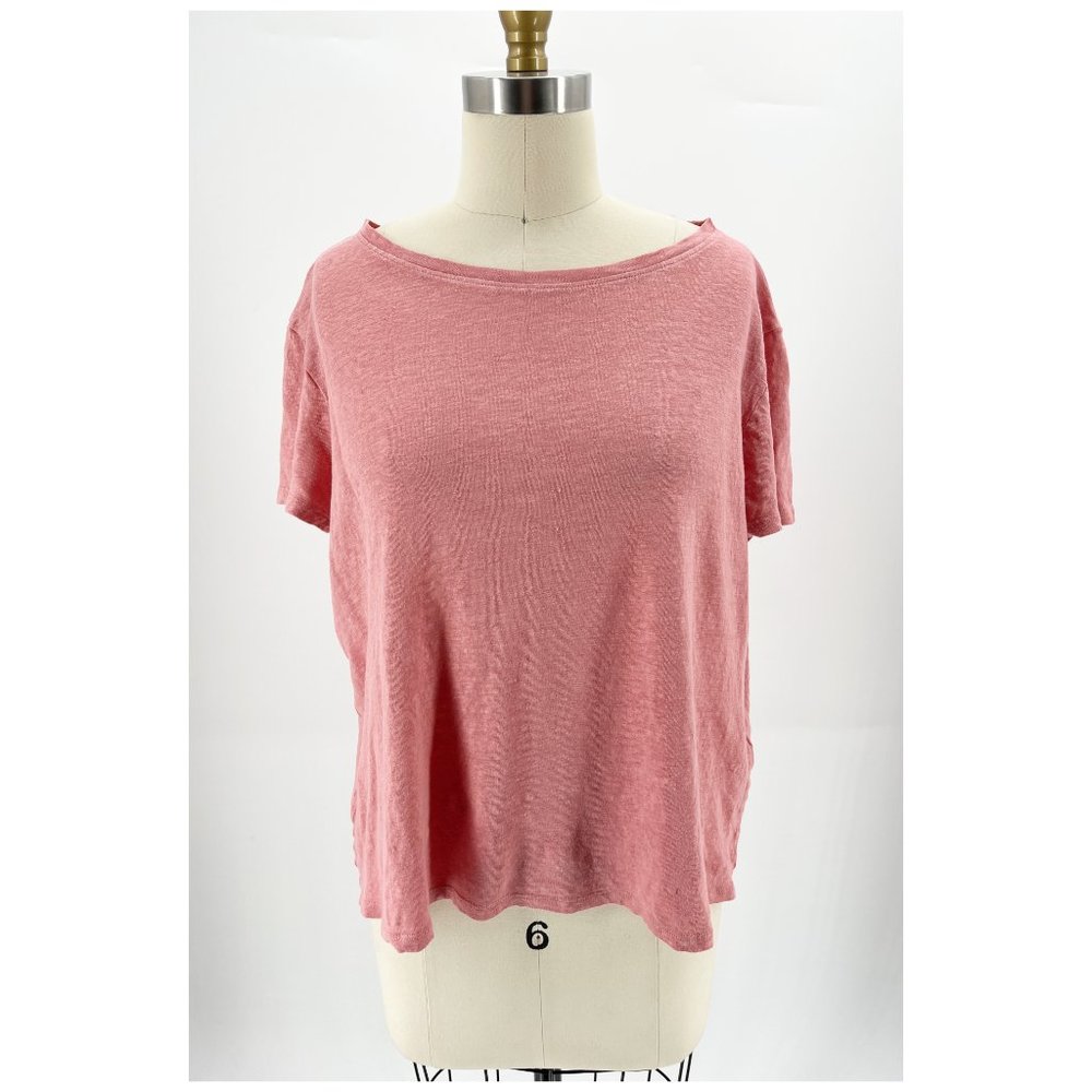 EILEEN FISHER Organic Linen Crewneck T-Shirt in Salmon Pink~L